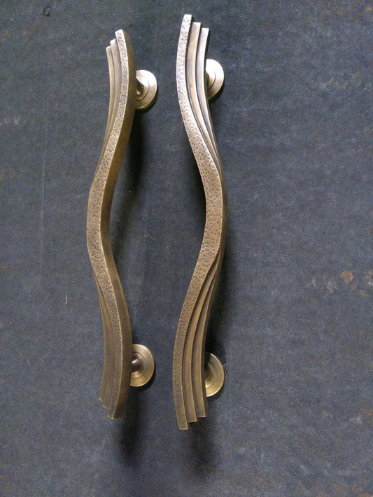 17.12" in Set 2 pcs Solid Brass Art Deco Main Entry Brass Door Pull Handle | Cabinet Drawer Dresser Handle Pulls