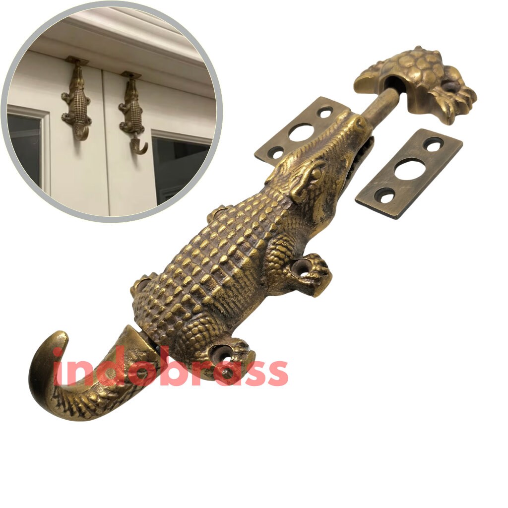 2Pieces 6.25″ Inches Amazing Solid Brass VINTAGE Crocodile Gate Door Latch Slot Antique Solid Brass Door Safe Latch Heavy Slide Bolt