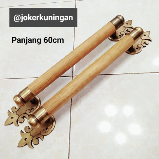 60cm Set 2 pcs Vintage Western Retro Wooden Entry Door Handle | Brass Door Handle