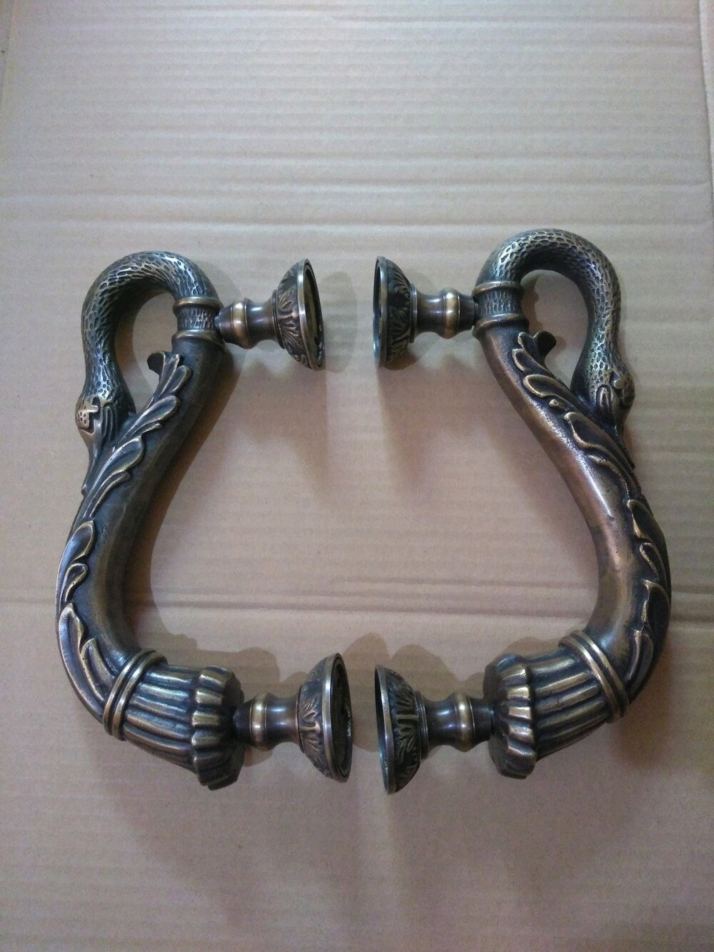 10.62" inches Pair Main Entry Vintage large Solid Brass Swan Retro Entry Door Handle Hardware With Express Shiping