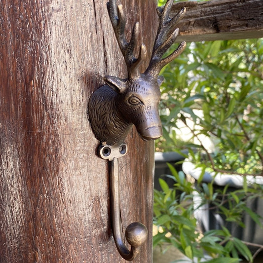 ANTIQUE DEER HOOK Hanger Solid Brass Vintage Hook Hat Coat Strong Wall Mount