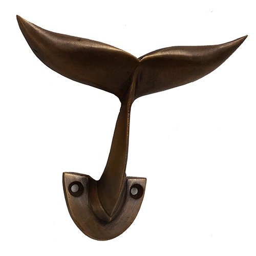 Lot of 2Piece ANTIQUE Whale Tail Motif HOOK Hanger Solid Brass Vintage Hook Hat Coat Strong Wall Mount