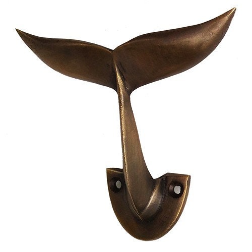 Lot of 2Piece ANTIQUE Whale Tail Motif HOOK Hanger Solid Brass Vintage Hook Hat Coat Strong Wall Mount