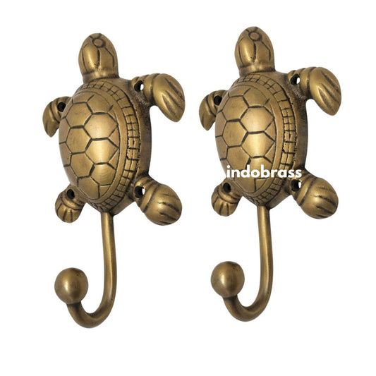 2pcs ANTIQUE Beautifull Big Turtle Motif HOOK Hanger Solid Brass Vintage Hook Hat Coat Strong Wall Mount