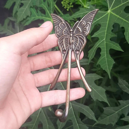 Lot Of 2pcs ANTIQUE Beautifull Butterfly Motif HOOK Hanger Solid Brass Vintage Hook Hat Coat Strong Wall Mount