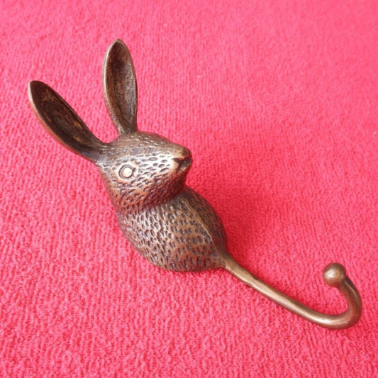 Lot of 2pieces 15cm ANTIQUE RABBIT Head hook Hanger Solid Brass Vintage Hook Hat Coat Strong Wall Mount