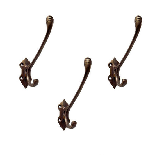 4inch Lot of 3 pcs ANTIQUE HOOK Hanger Solid Brass Vintage Hook Hat Coat Strong Wall Mount