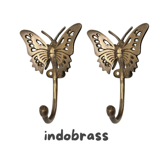 ANTIQUE Butterfly Motif HOOK Hanger Solid Brass Vintage Hook Hat Coat Strong Wall Mount