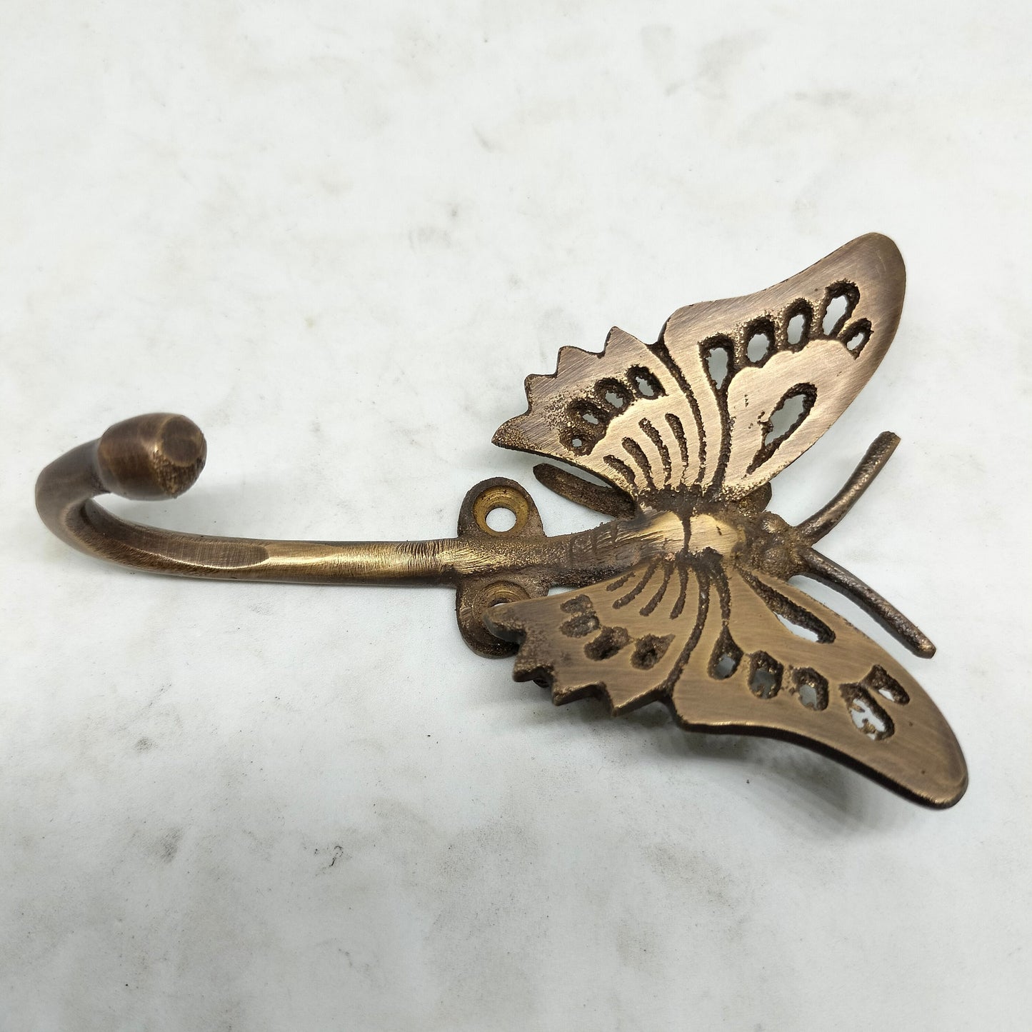 ANTIQUE Butterfly Motif HOOK Hanger Solid Brass Vintage Hook Hat Coat Strong Wall Mount