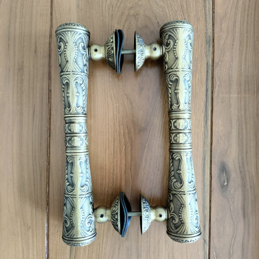 Pair 33cm Main Entry Carved GADA door pull handle for front door solid Brass | Brass door pull | brass door handle