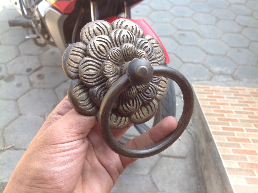 3.54" Inches 2 pcs Vintage Flowers Antique Cabinet Door Drawer Round Pull Handle KNOB GBY 039