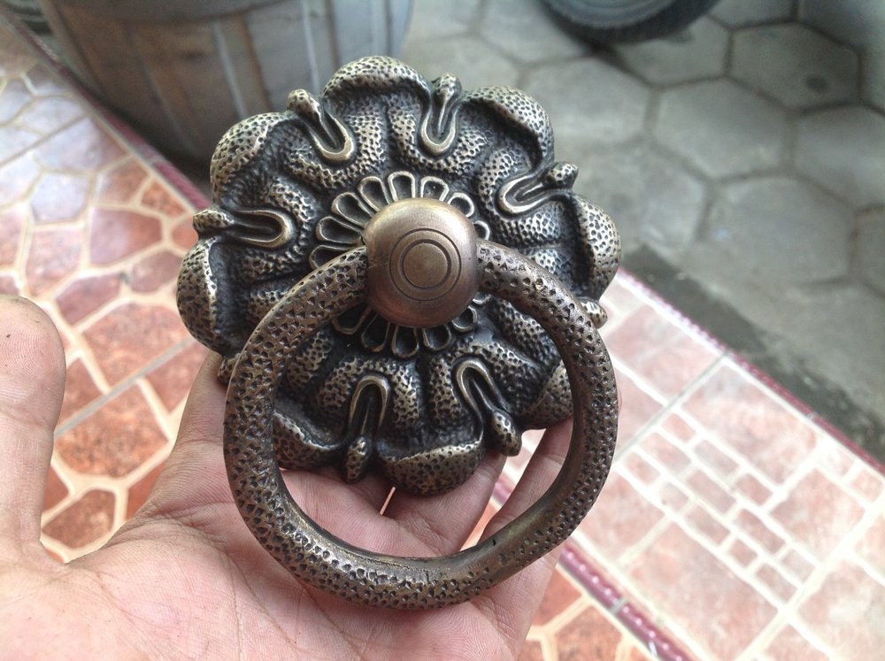 3.93" Inches 2 pcs Vintage Flowers Antique Cabinet Door Drawer Round Pull Handle KNOB GBY 015