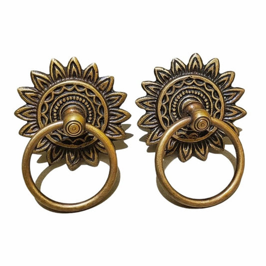 2.95" Inches 2 pcs Vintage Flowers Antique Cabinet Door Drawer Round Pull Handle KNOB GBY 033