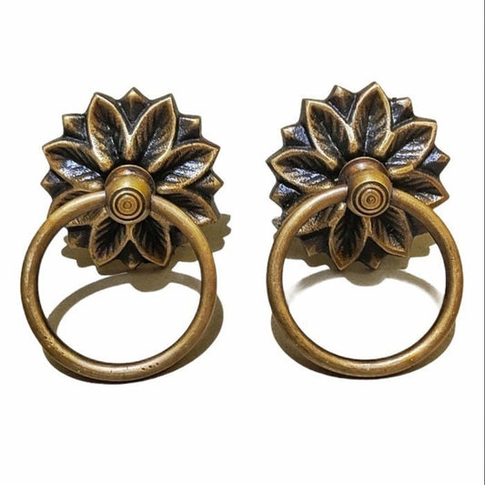 2.55" Lot of 2 pcs Vintage Leaf Brass Antique Cabinet Handle Knob pulls Brass door pull GBY 031