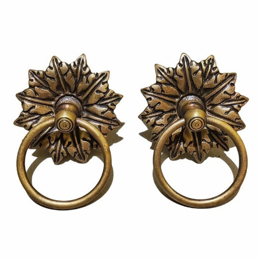 2.95" Inches 2 pcs Vintage Leaf Antique Cabinet Door Drawer Round Pull Handle KNOB GBY 032