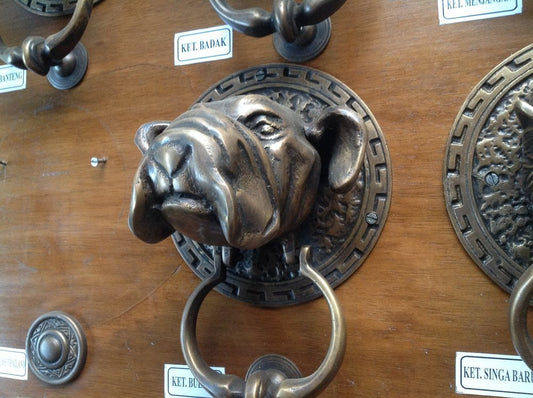 Antique Large BIG BULLDOG Head Hunt Front Door Knocker Cast Solid Brass With Express Shiping