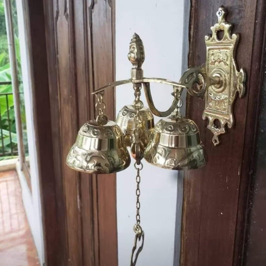 Vintage Solid Brass Door Bell Gate Front Door Antique Three Ringing Bell knocker Door