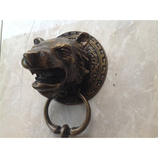 8.07" inches Vintage Antique Black Cat Panther Tiger Jungle Animal Head Brass Door Knocker With Express Shiping