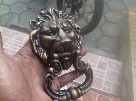 6.73" Solid Brass Lion Door Knocker | Brass Door Knocker | Vintage door Knocker Front Door KNOCKER with Pull Ring Knocker Door Protector