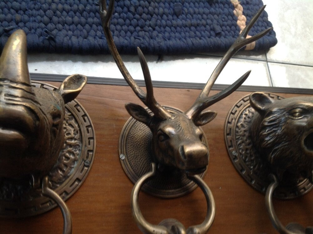 11.00" inches Vintage Antique Deer Head Brass Door Knocker Brass Door Bell With Express Shiping