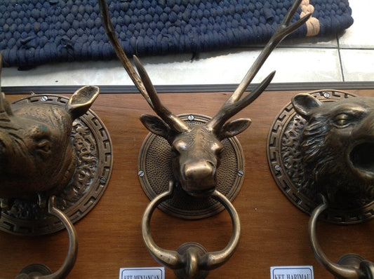 11.00" inches Vintage Antique Deer Head Brass Door Knocker Brass Door Bell With Express Shiping