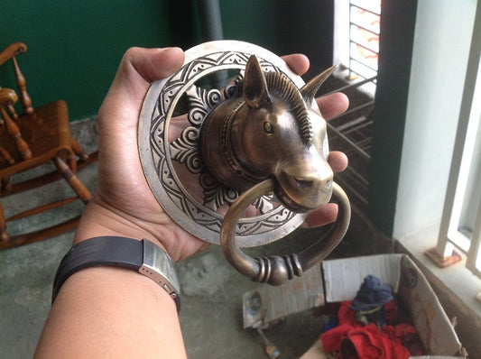 5.1" inches Vintage Antique Stallion Animal Head Brass Door Knocker - Head horse brass door knocker With Express Shiping