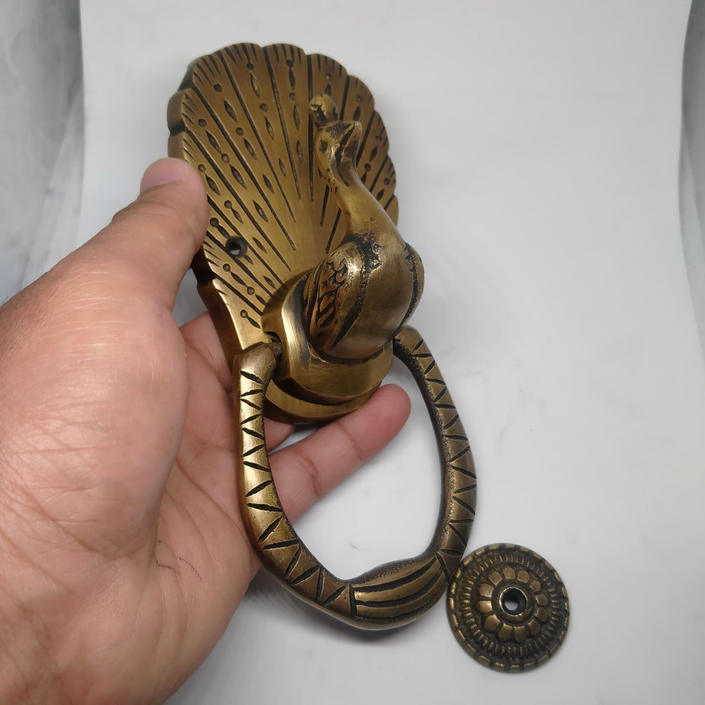Solid Brass Door Knocker peacock 17cm | Peacock Brass door bell | Brass front door banger