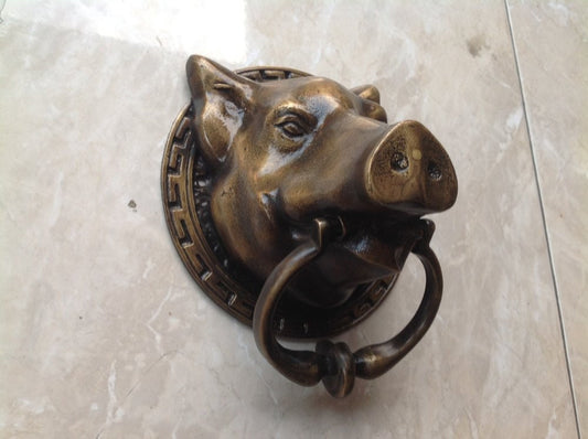 8.07" inches Vintage Antique Pig Animal Head Brass Door Knocker With Express Shiping