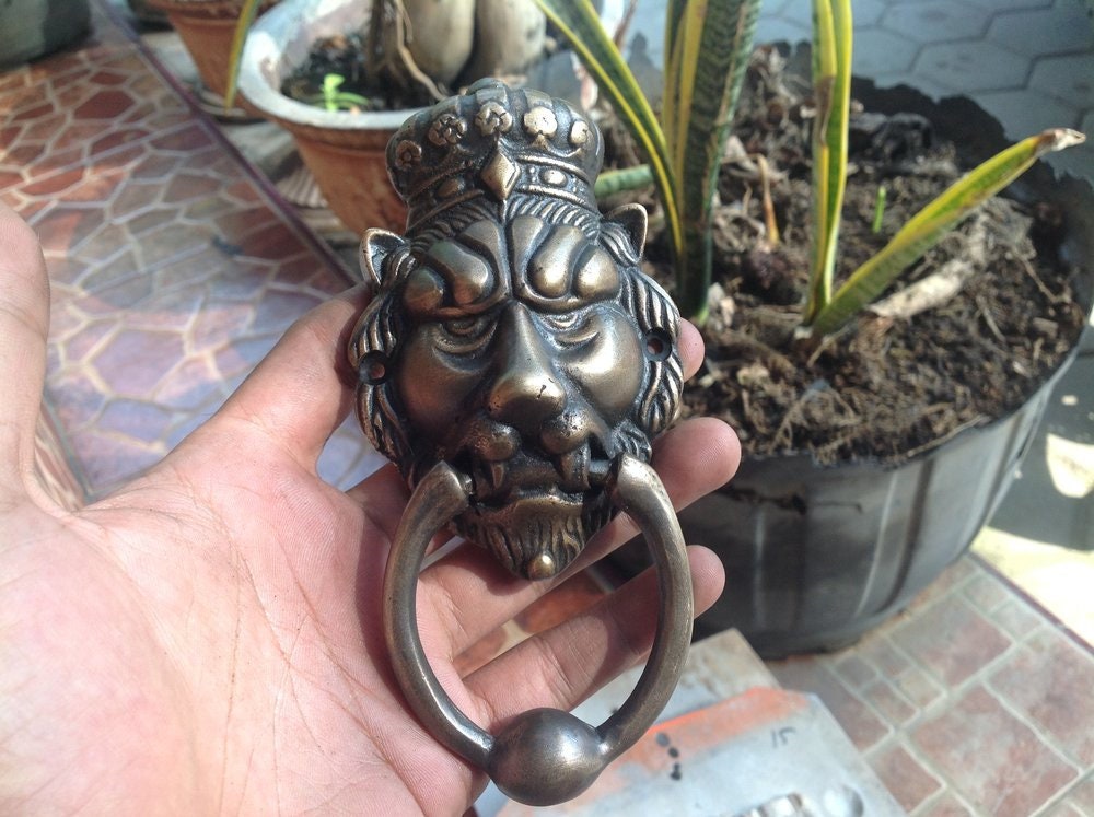 6.22" inches Solid Brass Lion King Head Front Door Knocker | Brass door banger | Door Hanger Decor