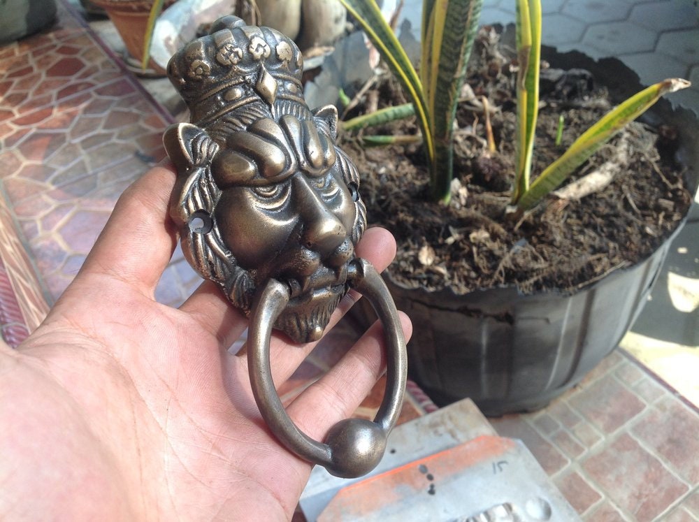 6.22" inches Solid Brass Lion King Head Front Door Knocker | Brass door banger | Door Hanger Decor
