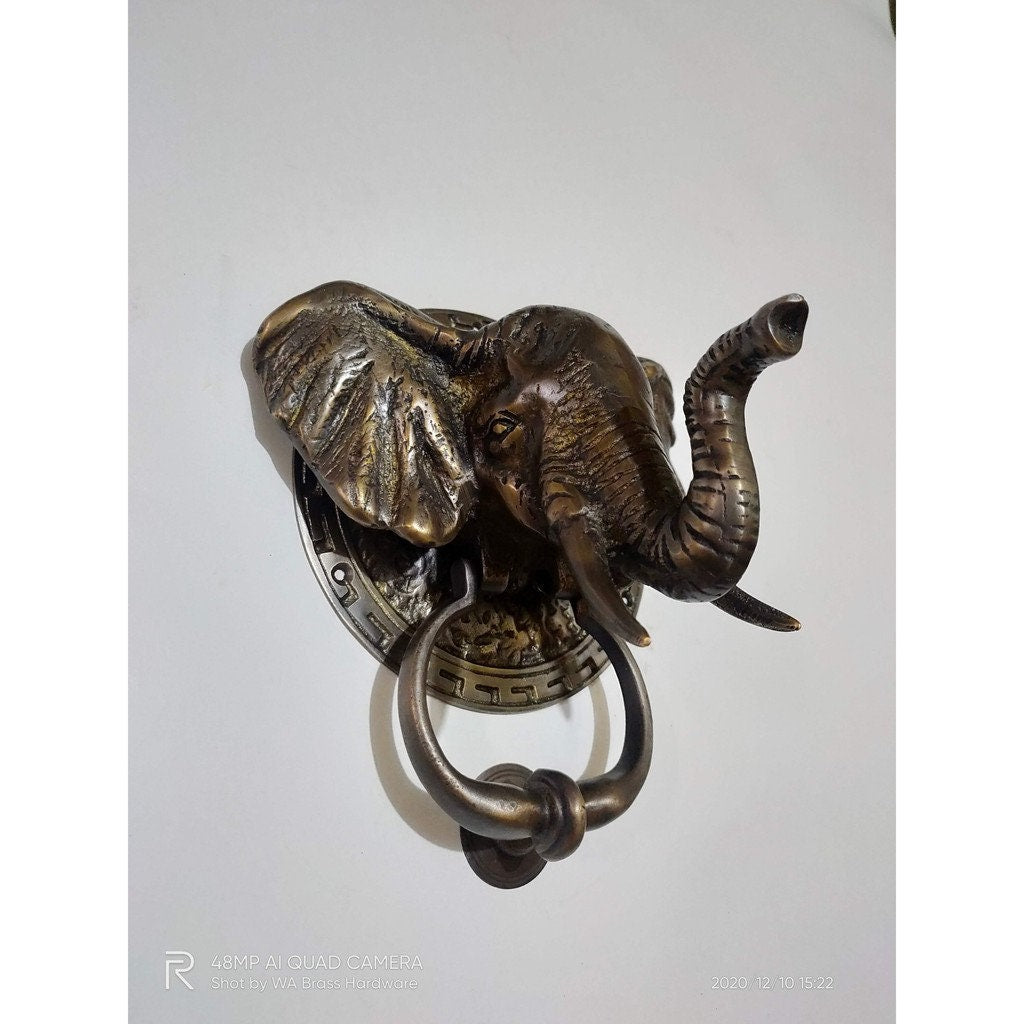 Vintage Antique Elephant Animal Head Brass Door Knocker - Head Elephant Brass Door Knocker With Express Shiping