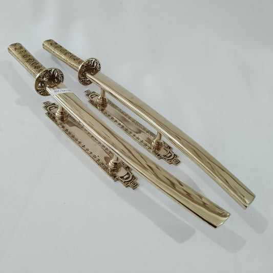 50cm 20" Pair Samurai Sword shape rustic cast Brass heavy Polished Door Pull Handle Grab Old Style | Brass door handle
