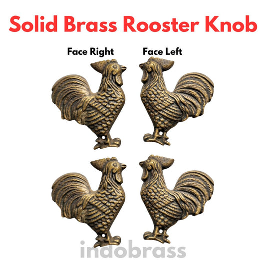 2Pair set Right & Left Rooster ANTIQUE Cabinet handle Solid Brass KNOB antique Drawer Pull