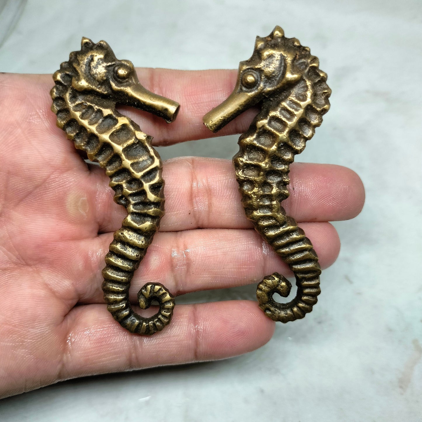 PAIR Solid Brass SEAHORSE Cabinet handle Solid Brass KNOB antique Drawer Pull