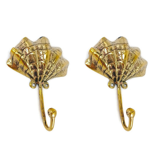 Lot of 2 pieces 2 brass scallop shell Coat Solid Brass Hook Old Style 15 cm Wall Mounted Old Style Beach hand cast 6" inch