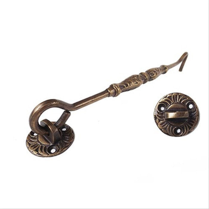 10.62" inches Lot of 2 Pieces Vintage Solid Brass Carved Eye Fastener Window Hook Latch