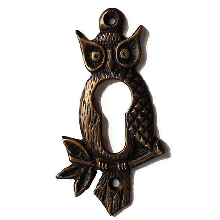 Set 2 Brass Owl Keyhole Lock plate cover Beautifull Brass Keyhole