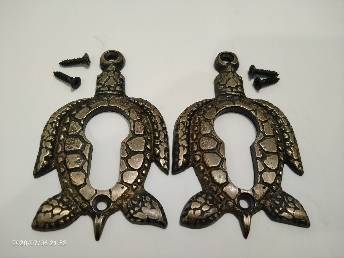 Set 2 Brass Turtle Keyhole Lock plate cover Beautifull Brass Key Hole Cover