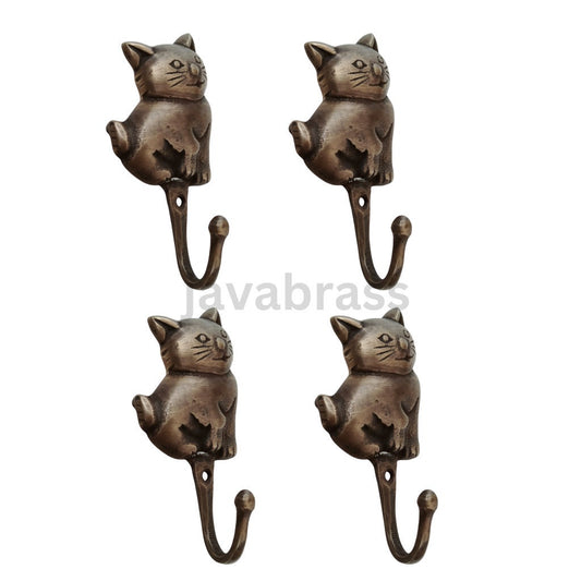 Lot of 4 pieces ANTIQUE small Cat hook Hanger Solid Brass Vintage Hook Hat Coat Strong Wall Mount