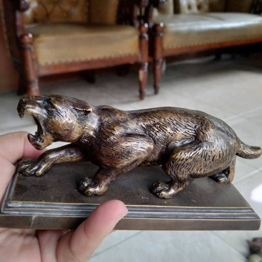 Vintage TIGER solid brass statue deco - Gold Brass TIGER detailed sculpture for Table Decor