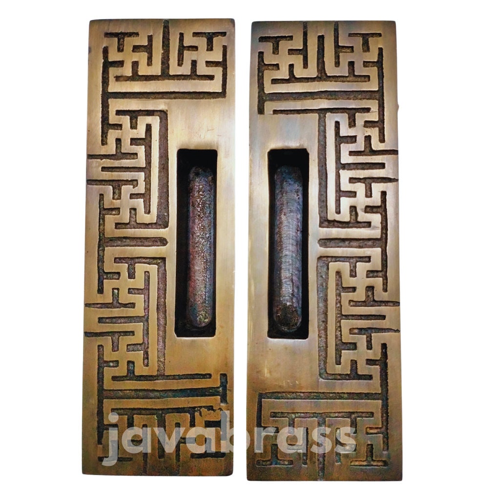 2 pcs Solid Brass Chinese Carved Pull Sliding Door Cabinet Brass Knob Handle | Sliding door handle | sliding door pull | Brass door pull