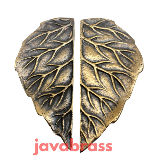 Pair Solid Brass Antique Leaf Style Cabinet Handle, Trunk Handle, Gate Handle, Kitchen Drawer Pull