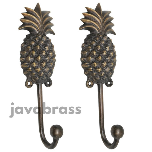 Lot of 2Pieces 7.59" inches Vintage Tropics PINEAPPLE Fruits HOOK Hanger Wall Mount Strong Hook Antique Solid Brass Wall Coat Hat Hook
