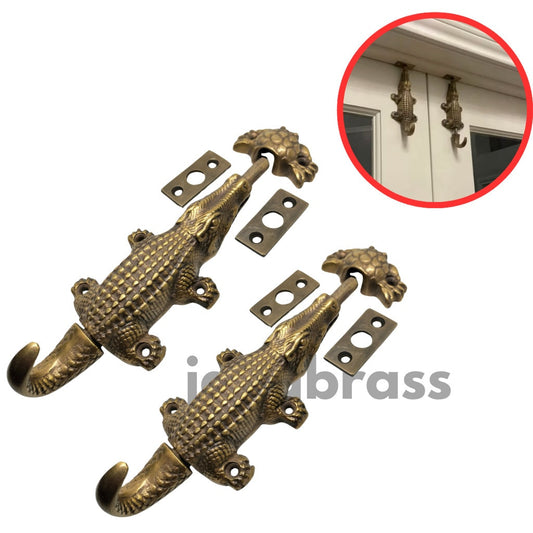 2Pieces 6.25″ Inches Amazing Solid Brass VINTAGE Crocodile Gate Door Latch Slot Antique Solid Brass Door Safe Latch Heavy Slide Bolt