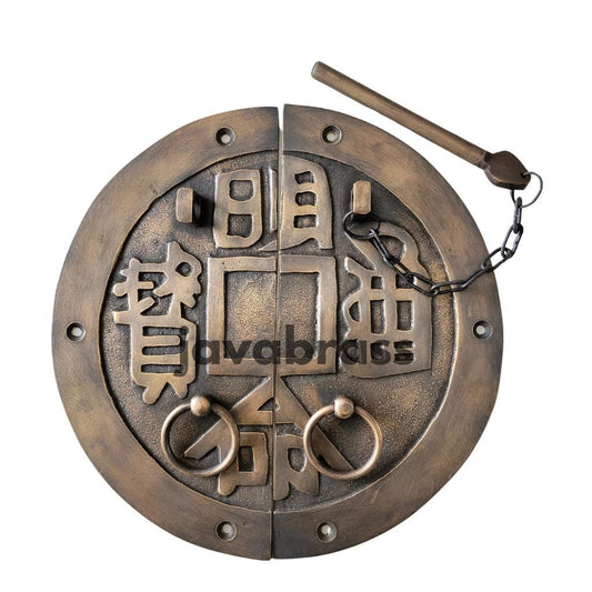 7.5" Inches Solid Brass Retro Round Latch With Ring Pull Chinese Door Latch Lock