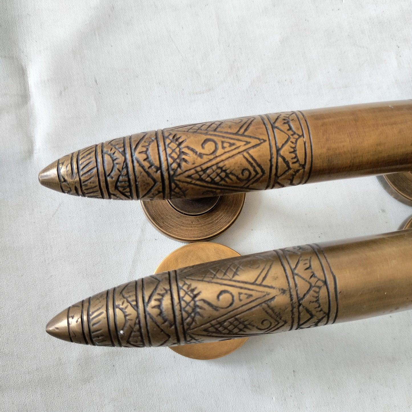 10.6" Pair / 2 Pieces Solid Brass Art Deco Tapered Horns Door Pull Handle | Cabinet Drawer Dresser Handle Pulls