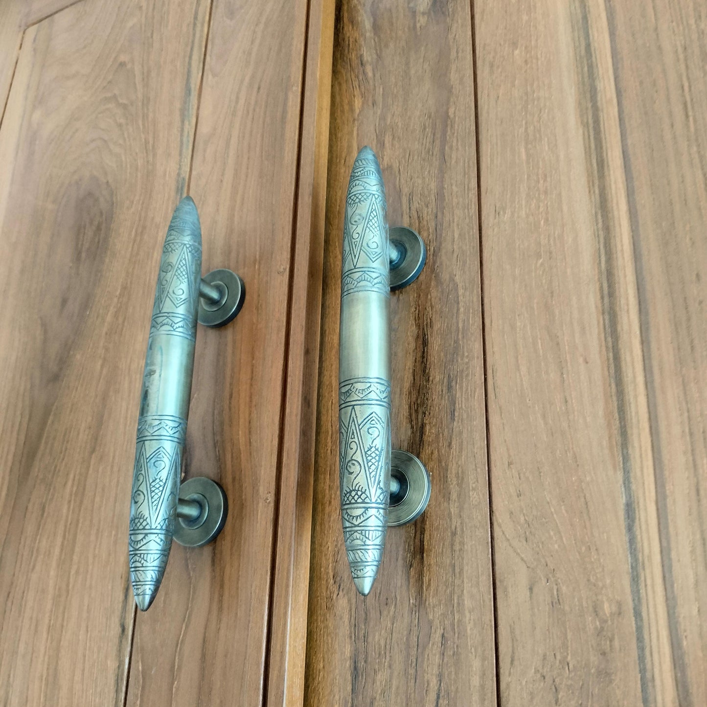 10.6" Pair / 2 Pieces Solid Brass Art Deco Tapered Horns Door Pull Handle | Cabinet Drawer Dresser Handle Pulls