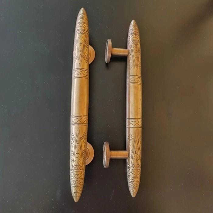 14.5" Pair Solid Brass Art Deco Tapered Horns Main Entry Brass Door Pull Handle | Cabinet Drawer Dresser Handle Pulls With Express Shiping