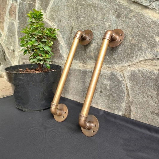 15.00" 2 pcs Rustic Brass Industrial Pipe Door Pull Handles | Retro Brass Barn Door