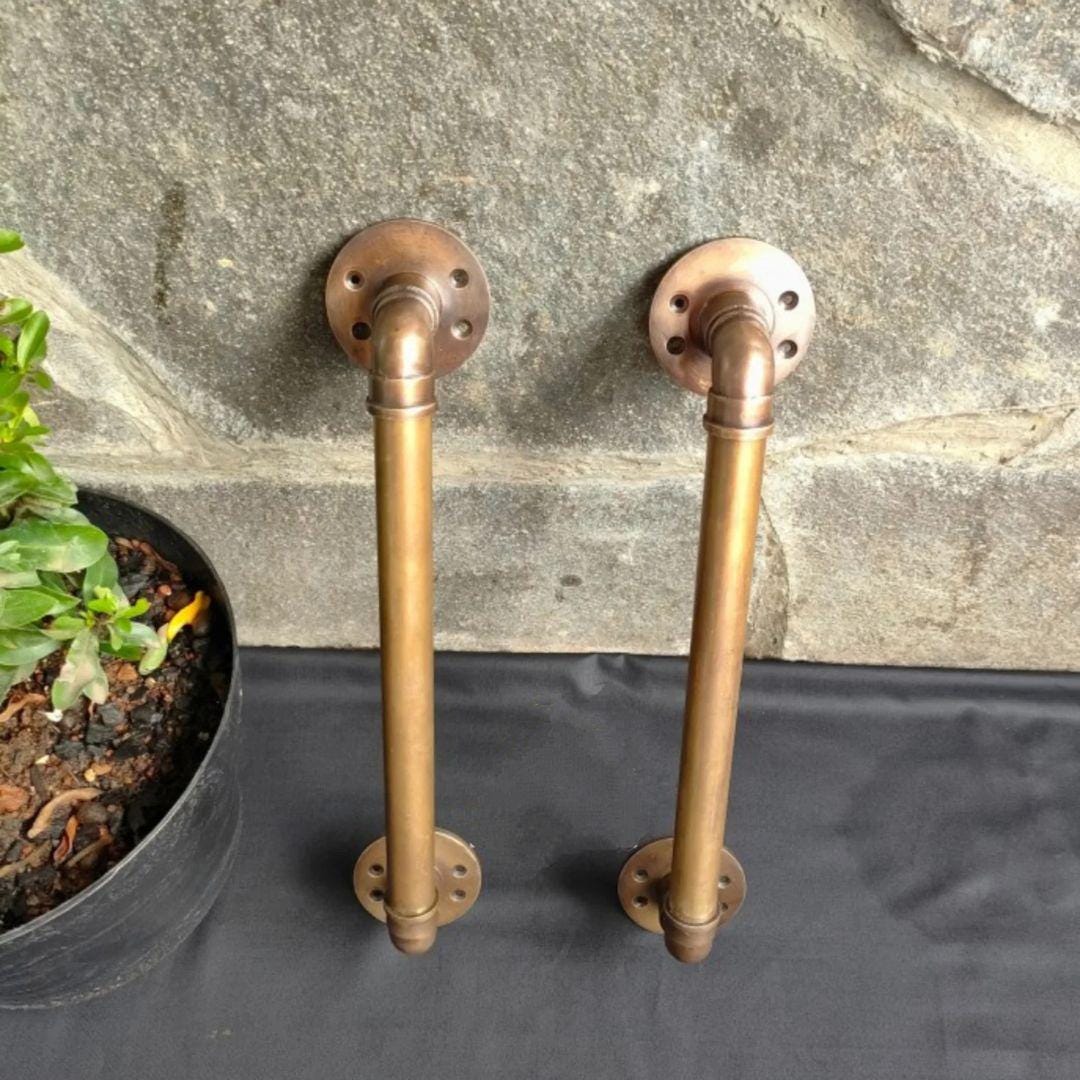 15.00" 2 pcs Rustic Brass Industrial Pipe Door Pull Handles | Retro Brass Barn Door